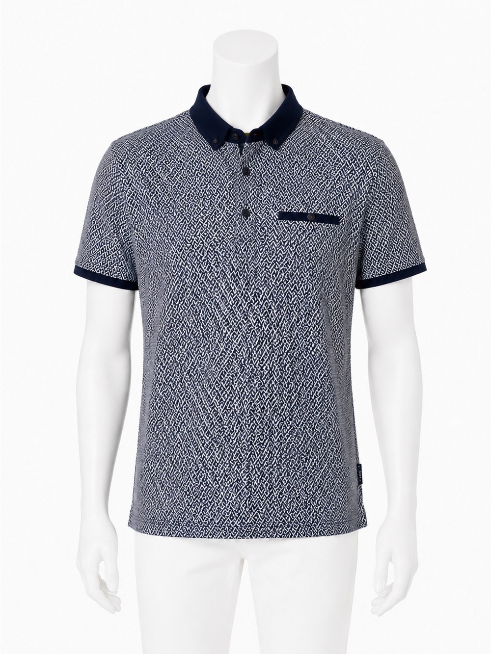 Ted Baker Men’s Geometric Print Polo Shirt – Navy & White – Size Small Men’s